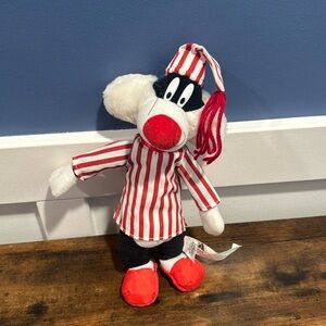 WARNER BROS. LOONEY TUNES VTG 1997 SYLVESTER THE CAT WEARING RED & WHITE PJ’S